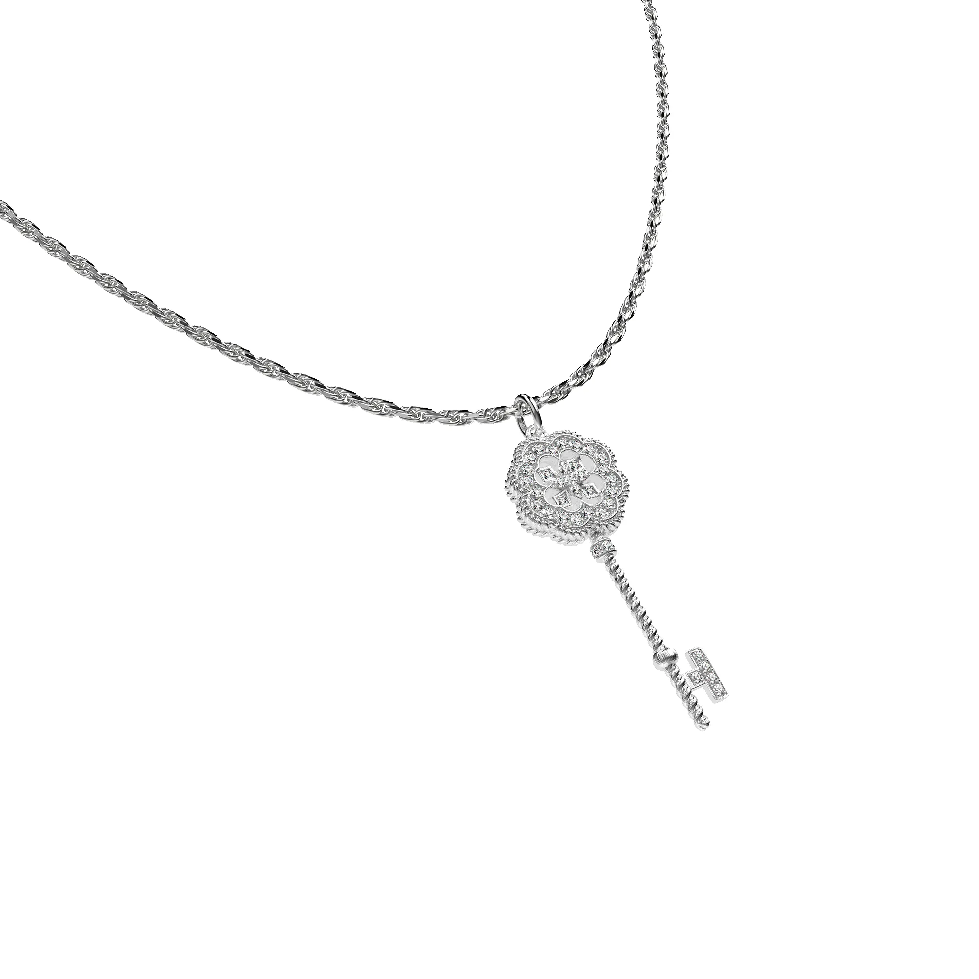 'Lucky Clover' Skeleton Key Pendant, White Diamond Pavé sold by Pascal Design Official product image thumbnail 2