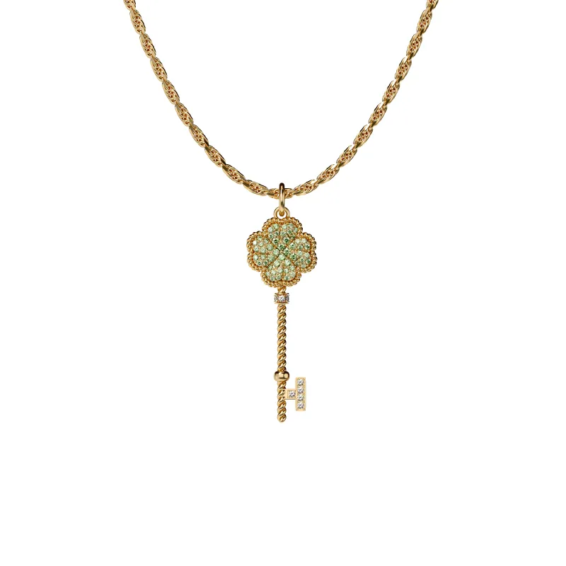'Lucky Clover' Key Pendant, Green Diamond Pavé sold by Pascal Design Official