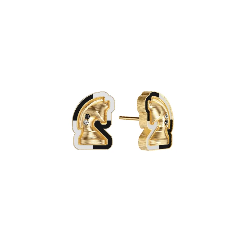 'The Chess' Diamond Earrings, Knight, Black Diamond sold by Pascal Design Official