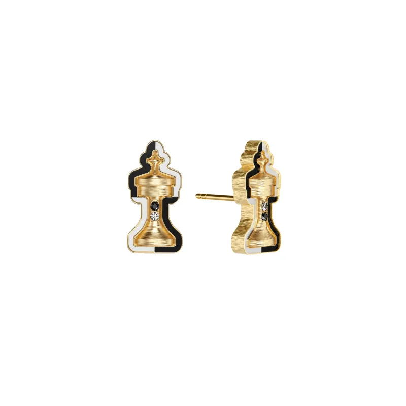 'The Chess' Diamond Earrings, King, Black Diamond sold by Pascal Design Official
