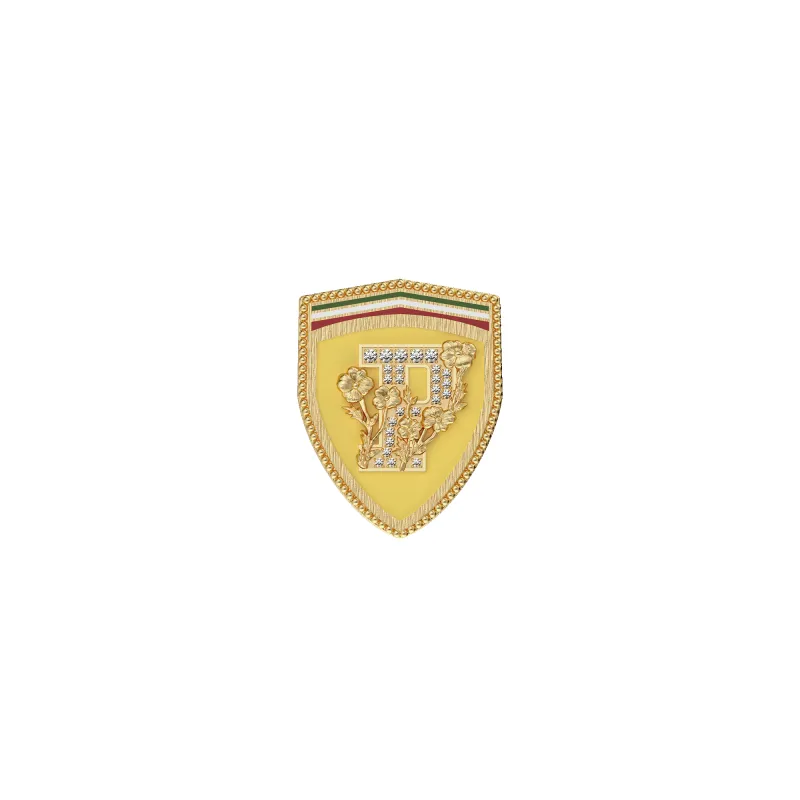 'The Formula Racing' Shield Brooch, White Diamond Pavé sold by Pascal Design Official
