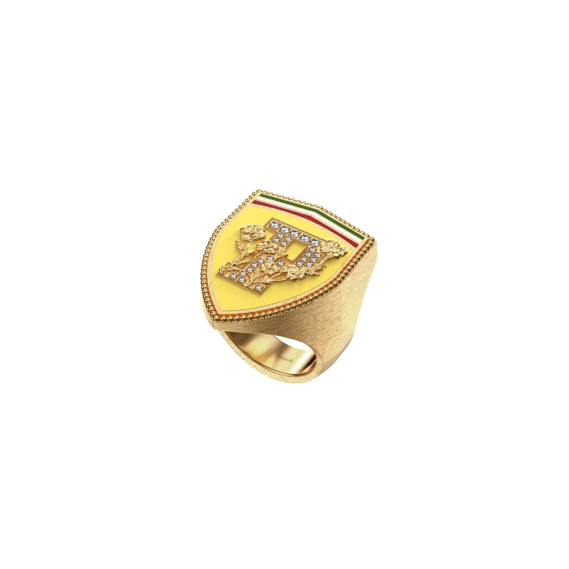 'The Formula Racing' Shield Signet Ring, White Diamond Pavé sold by Pascal Design Official