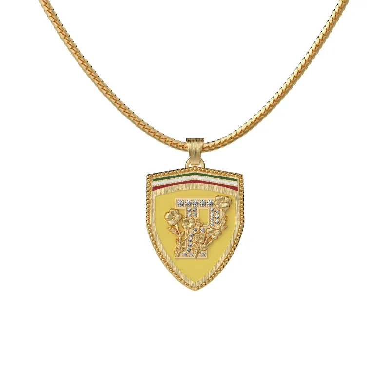 'The Formula Racing' Shield Pendant, White Diamond Pavé sold by Pascal Design Official