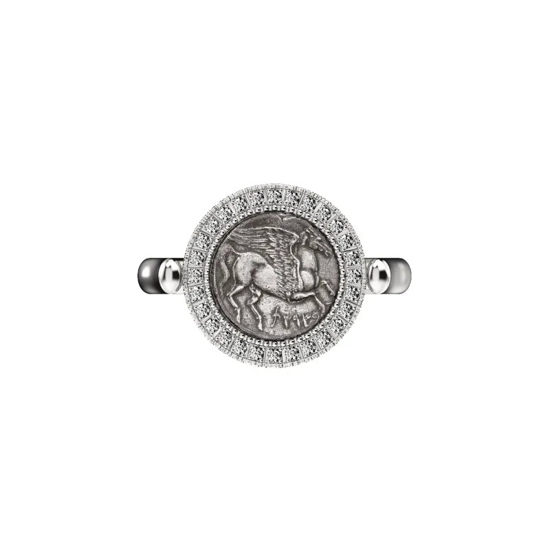 Pegasus Coin Diamond Ring, White Diamond sold by Pascal Design Official