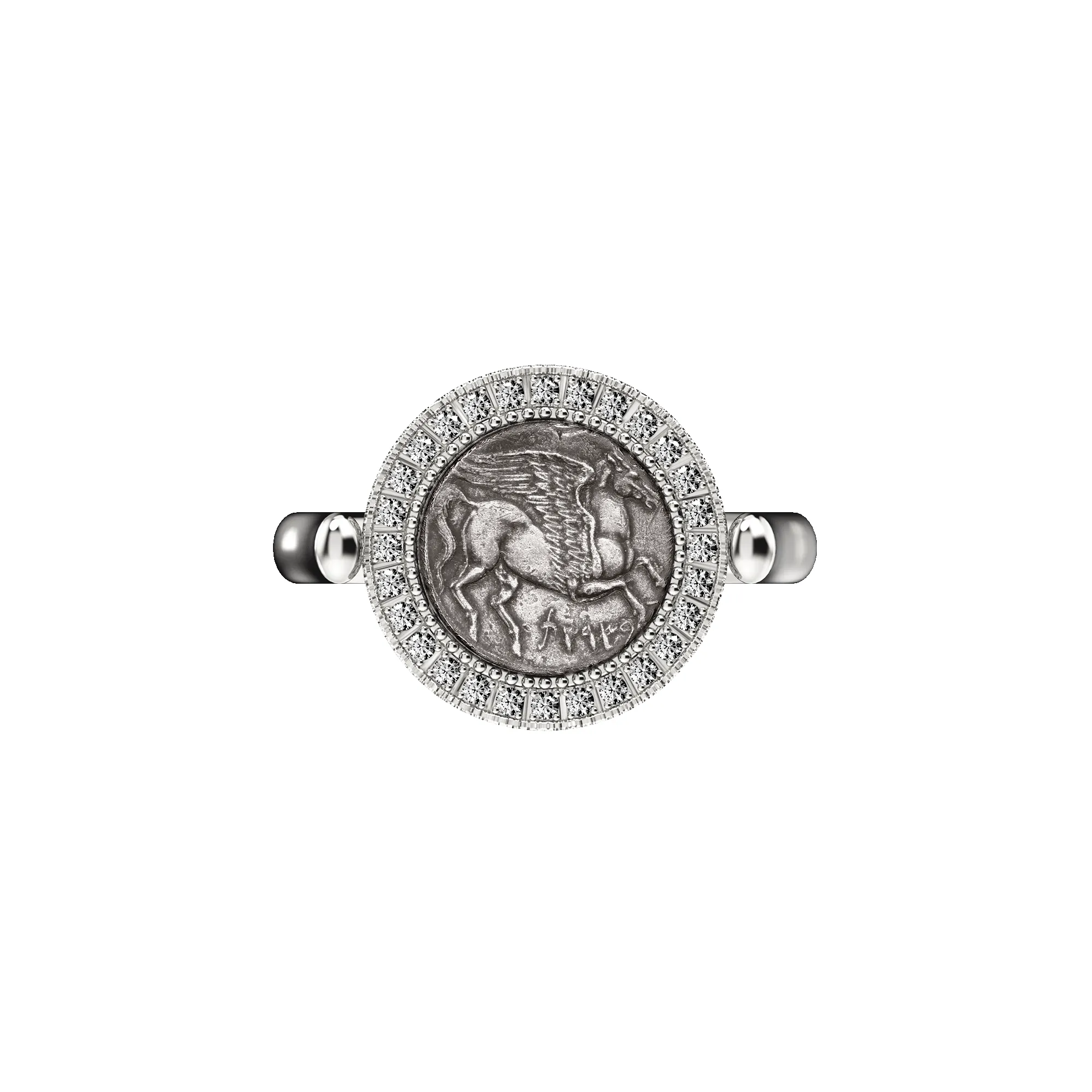 Pegasus Coin Diamond Ring, White Diamond sold by Pascal Design Official