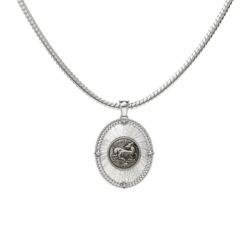 Goat Coin Oval Pendant, White Diamond sold by Pascal Design Official