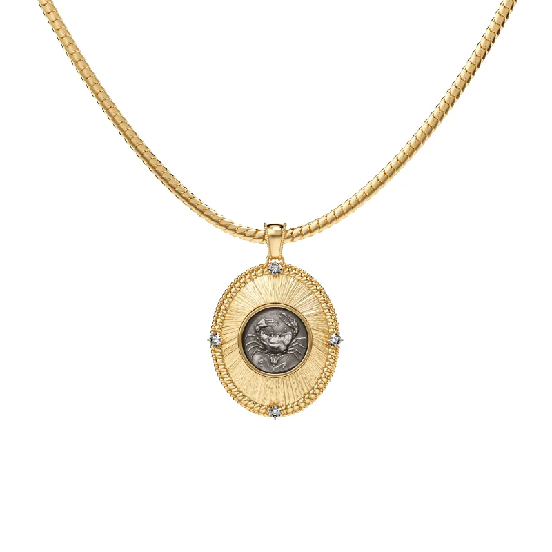 Crab Coin Oval Pendant, White Diamond sold by Pascal Design Official