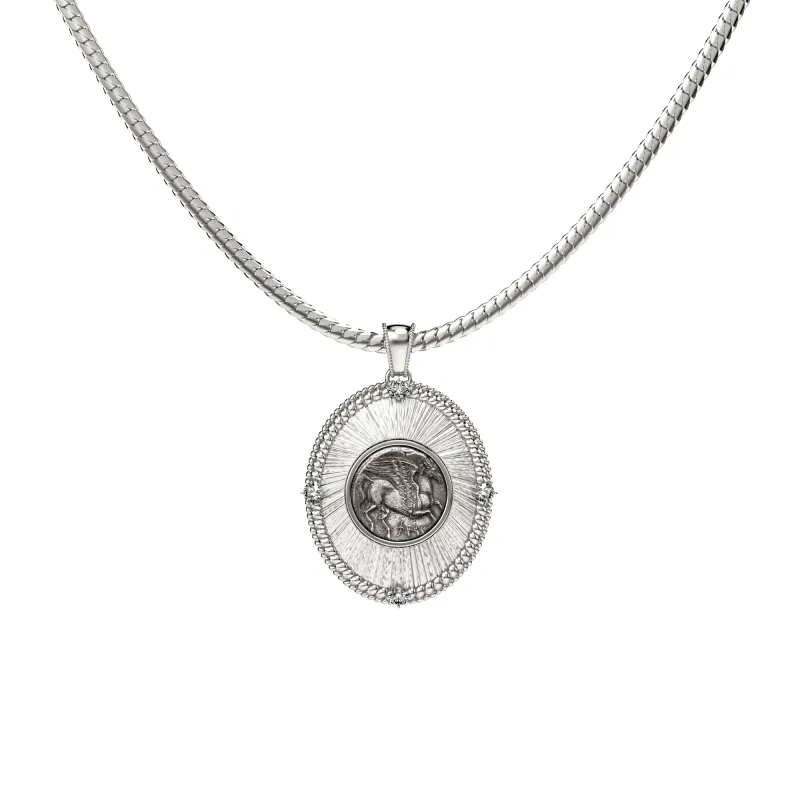 Pegasus Coin Oval Pendant, White Diamond sold by Pascal Design Official