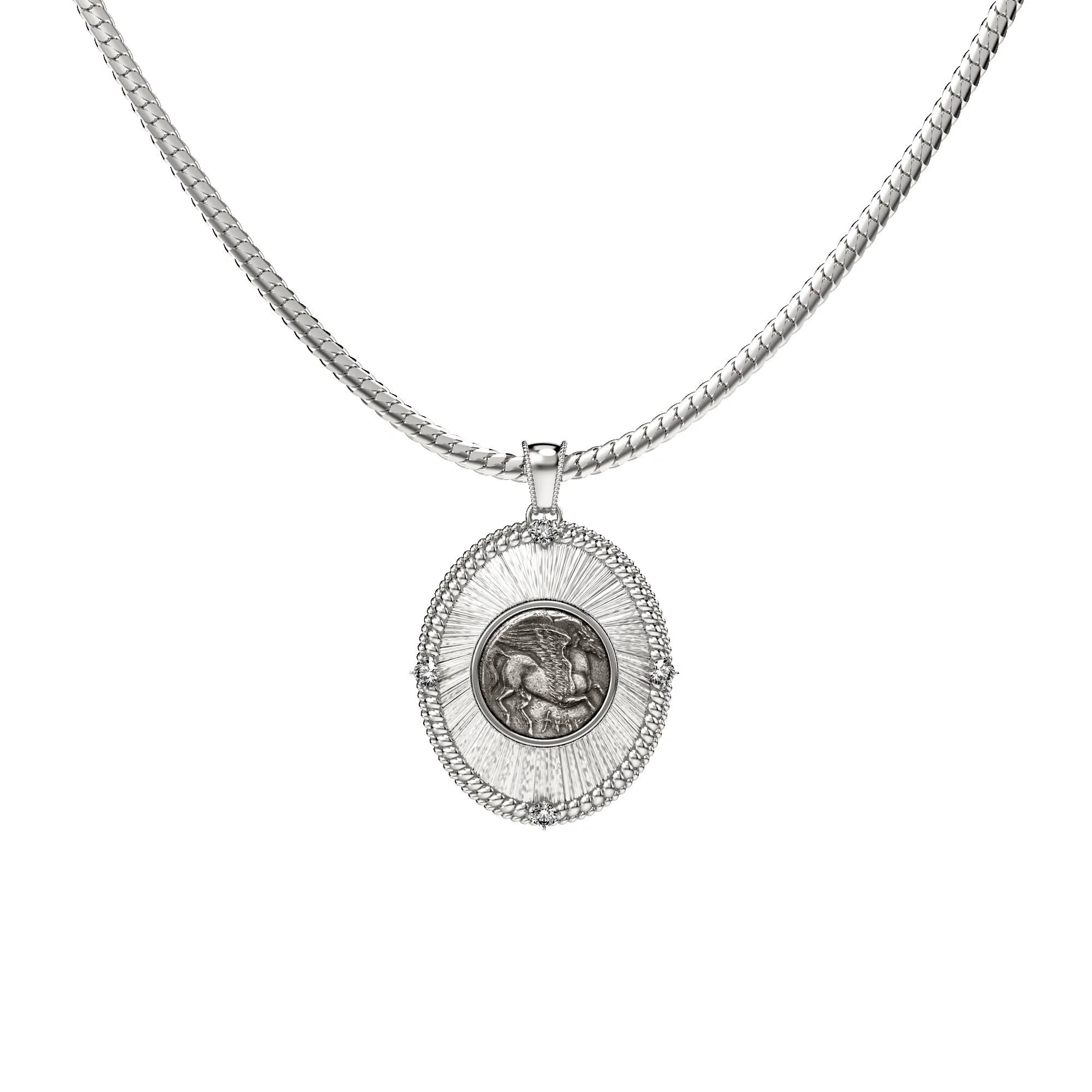 Pegasus Coin Oval Pendant, White Diamond sold by Pascal Design Official