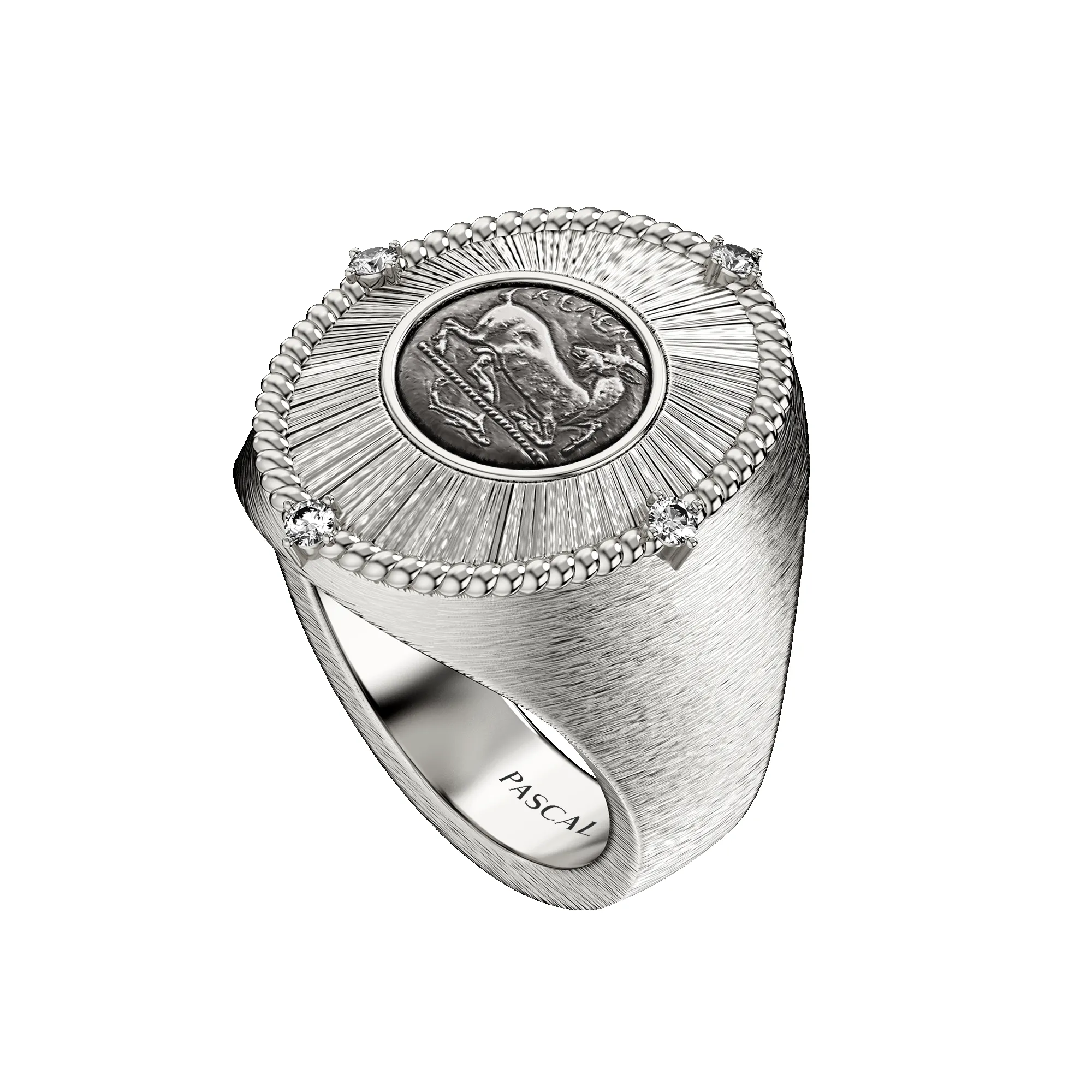 Goat Coin Oval Signet Ring, White Diamond sold by Pascal Design Official product image thumbnail 2