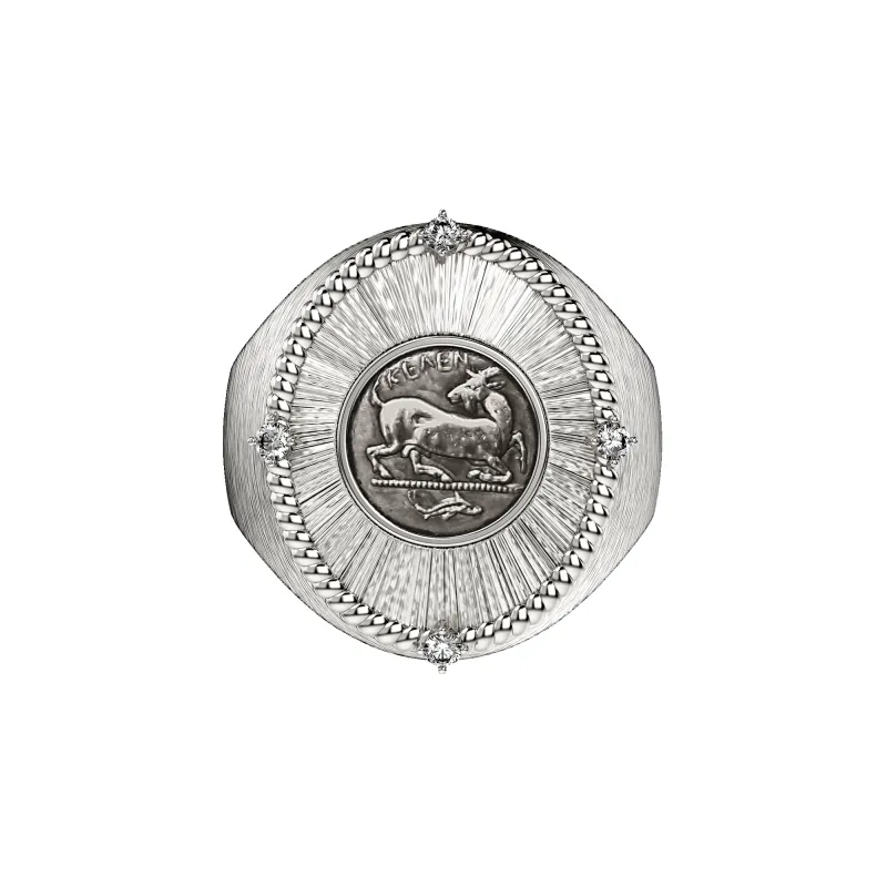 Goat Coin Oval Signet Ring, White Diamond sold by Pascal Design Official