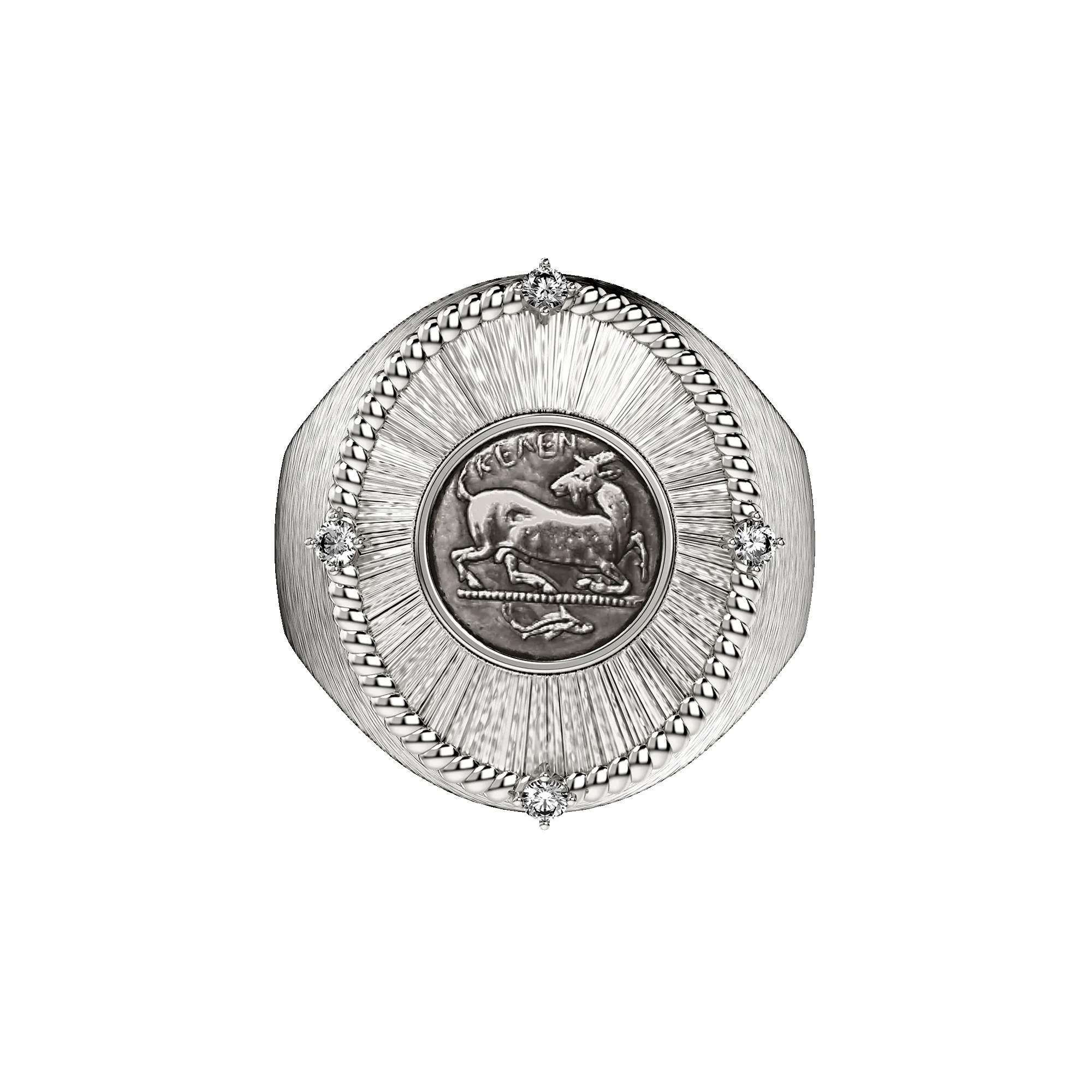 Goat Coin Oval Signet Ring, White Diamond sold by Pascal Design Official