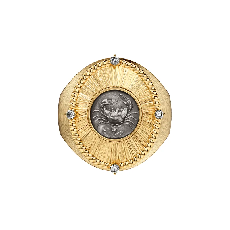 Crab Coin Oval Signet Ring, White Diamond sold by Pascal Design Official