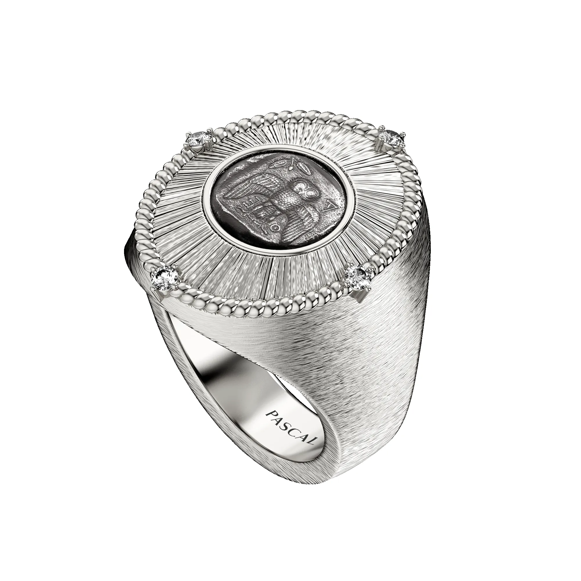 AΘΕ Coin Oval Signet Ring, White Diamond sold by Pascal Design Official product image thumbnail 2