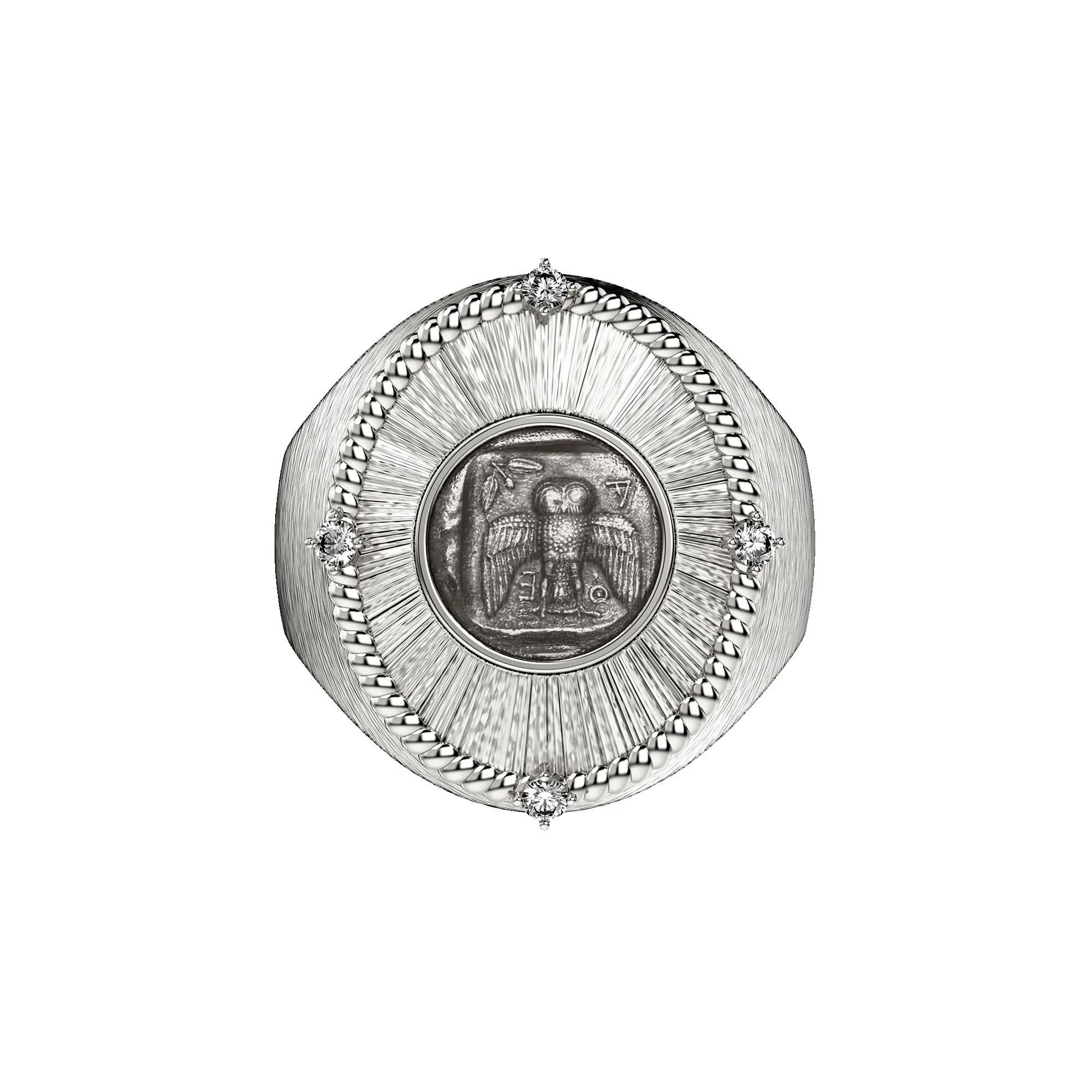 AΘΕ Coin Oval Signet Ring, White Diamond sold by Pascal Design Official
