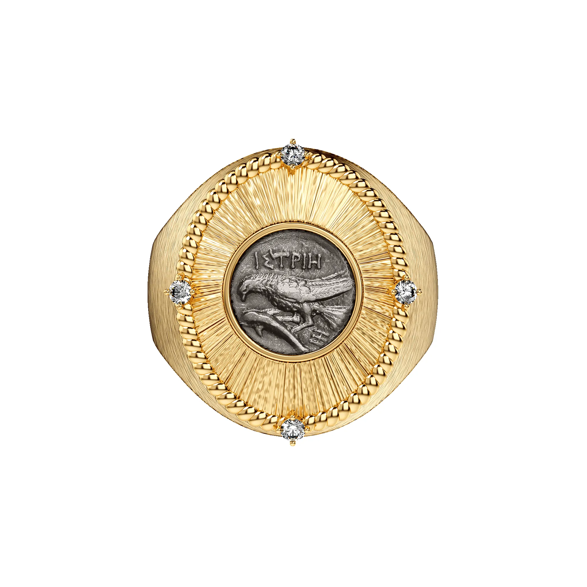 Eagle Coin Oval Signet Ring, White Diamond sold by Pascal Design Official