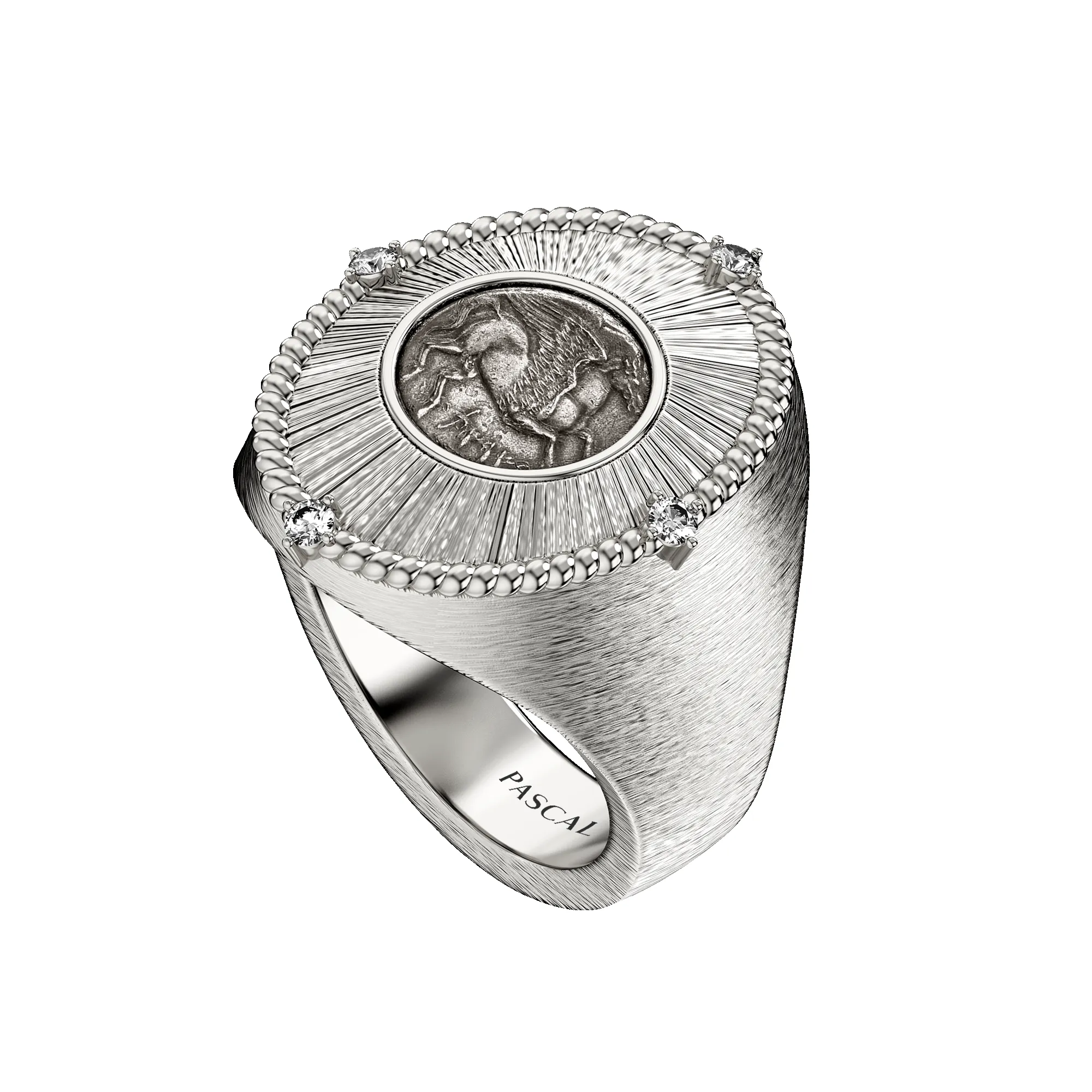 Pegasus Coin Oval Signet Ring, White Diamond sold by Pascal Design Official product image thumbnail 2