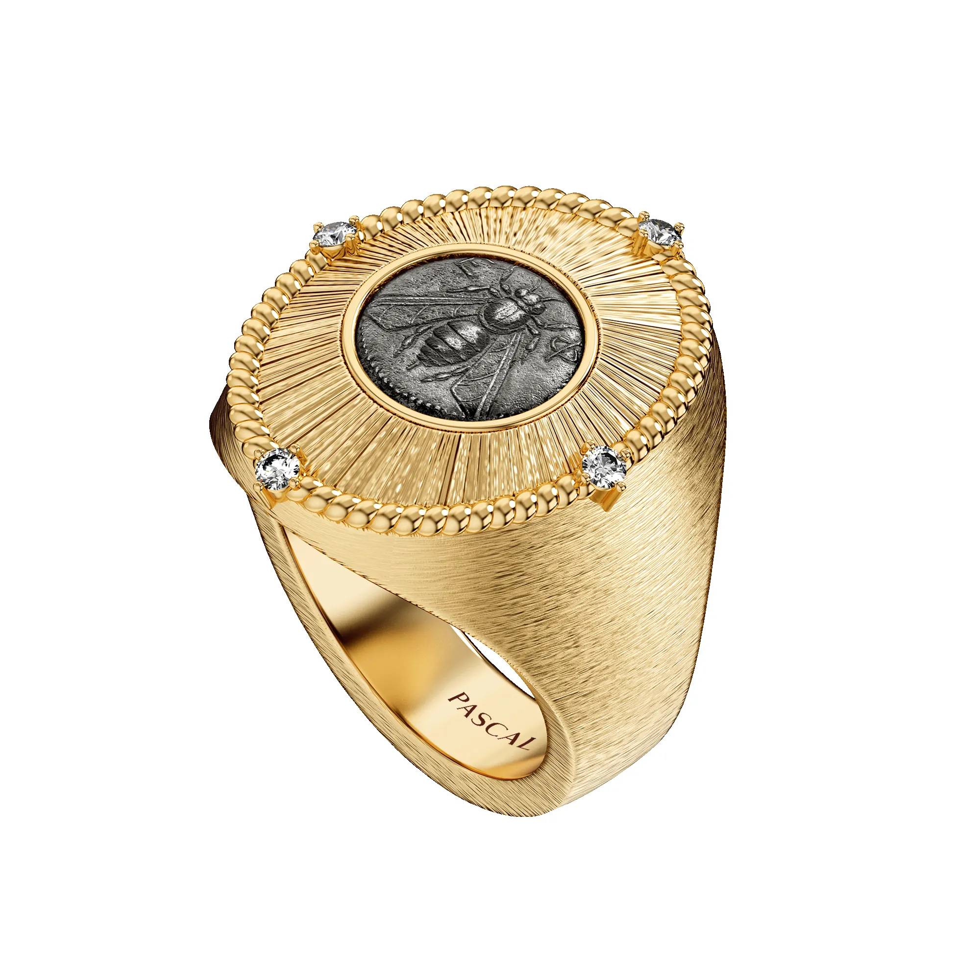 Bee Coin Oval Signet Ring, White Diamond sold by Pascal Design Official product image thumbnail 2