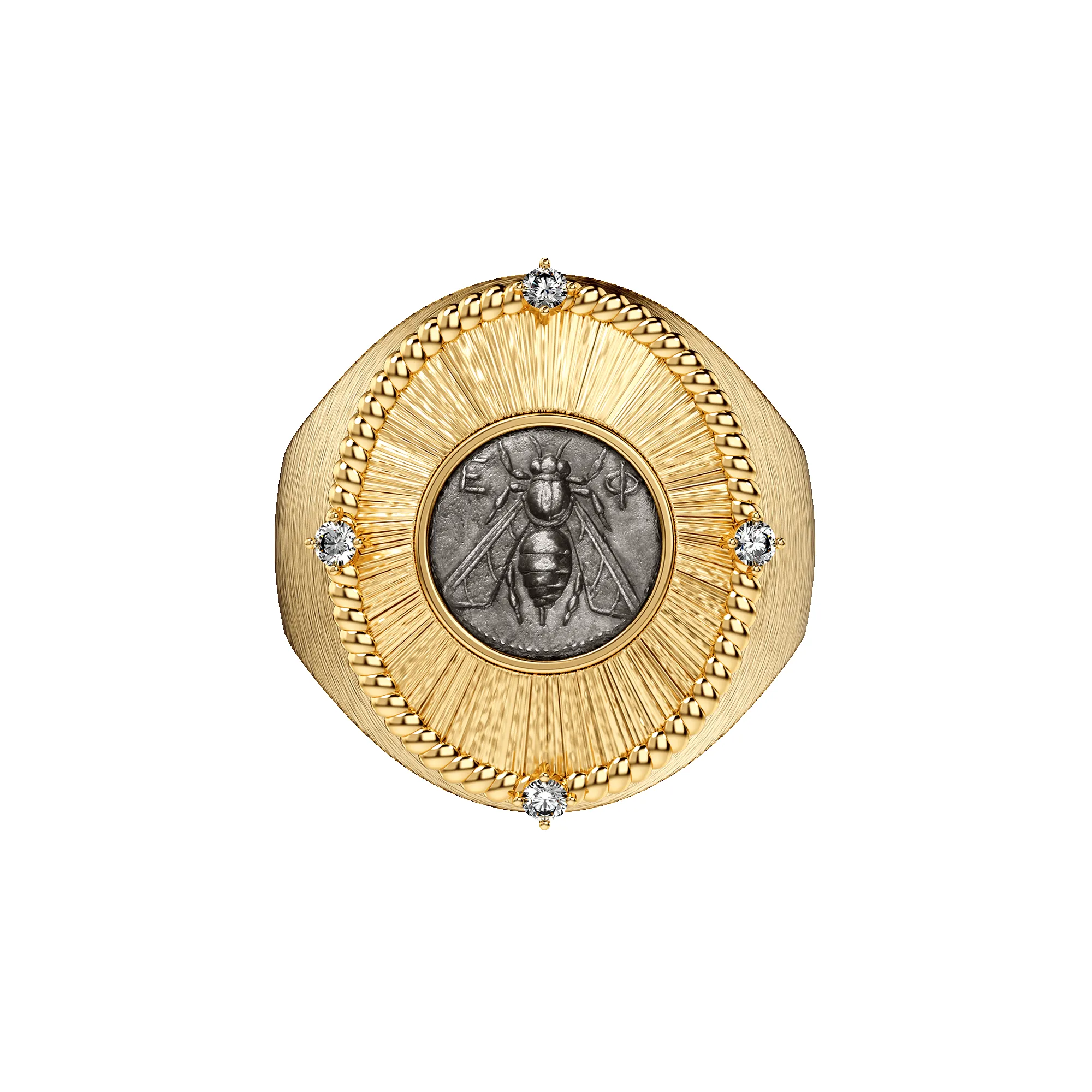 Bee Coin Oval Signet Ring, White Diamond sold by Pascal Design Official