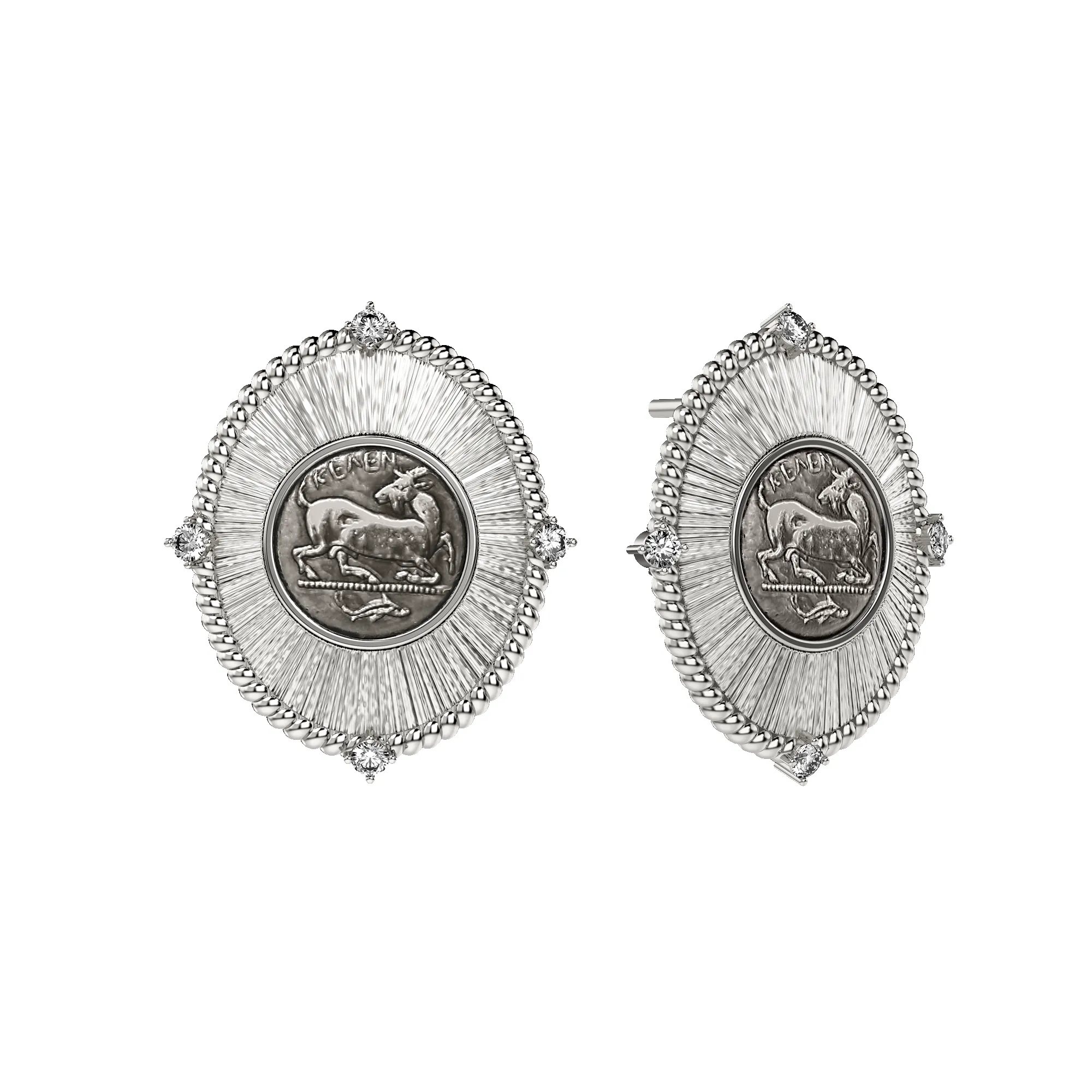 Goat Coin Oval Earring, White Diamond sold by Pascal Design Official