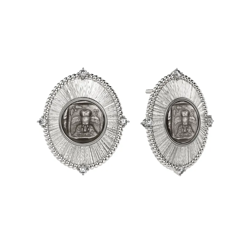 AΘΕ Coin Oval Earring, White Diamond sold by Pascal Design Official