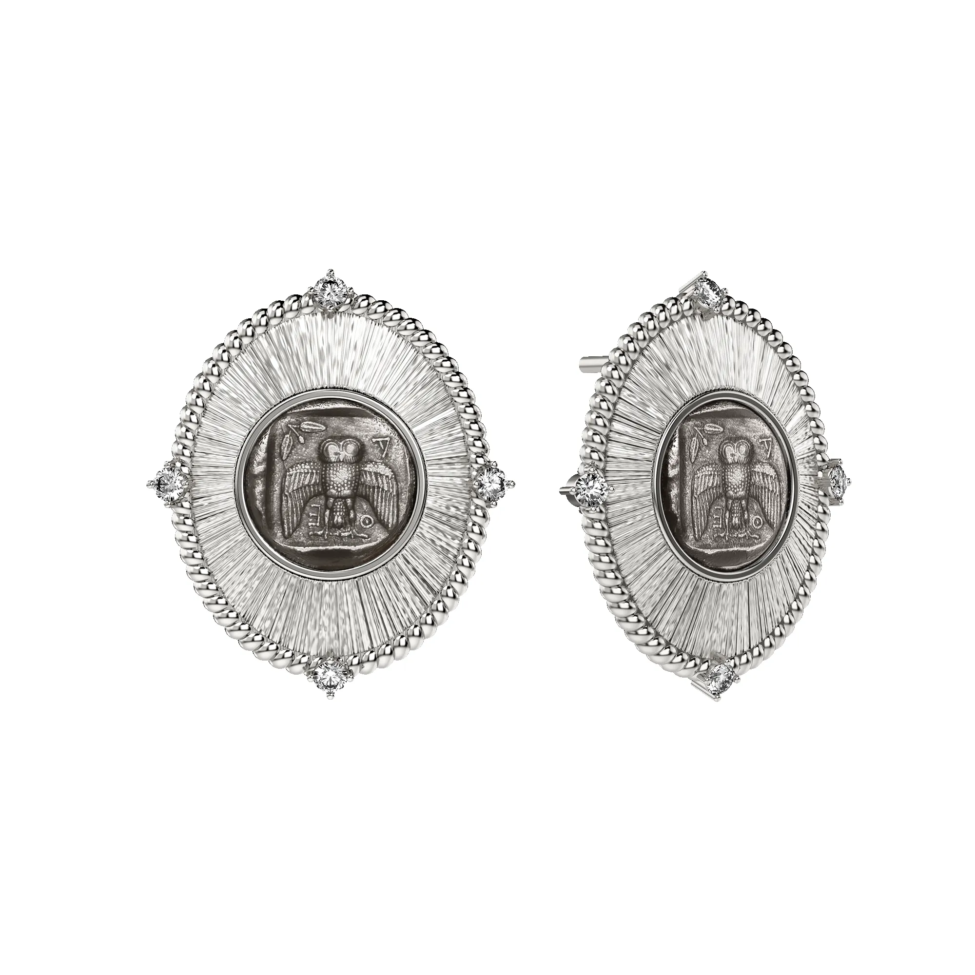 AΘΕ Coin Oval Earring, White Diamond sold by Pascal Design Official