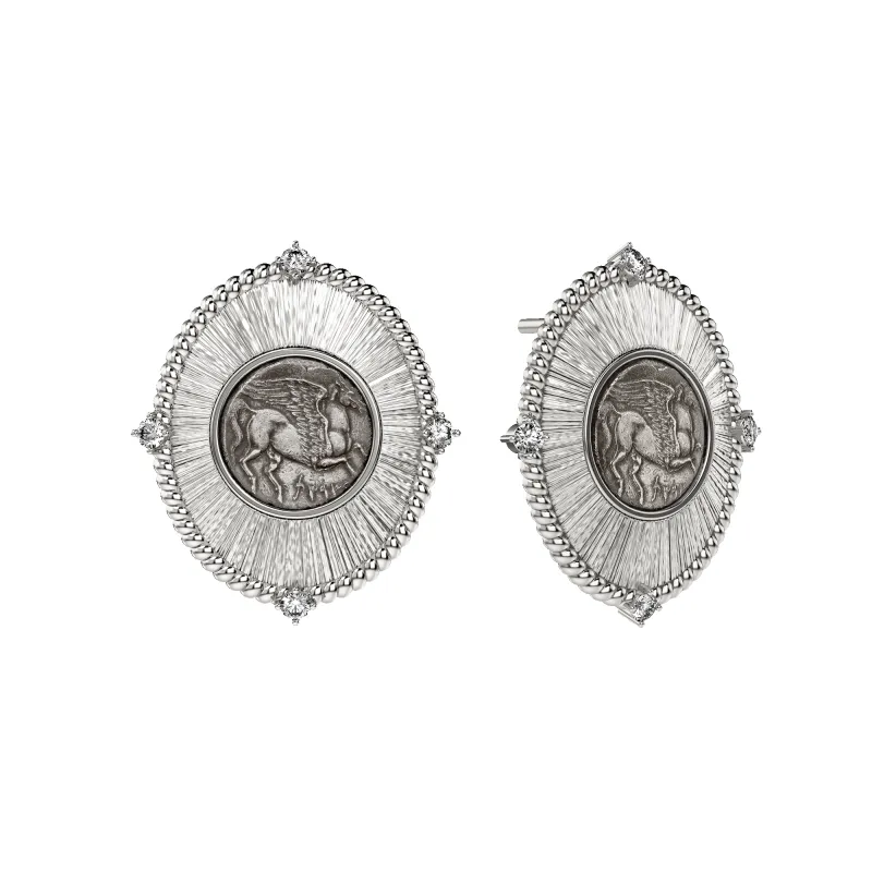 Pegasus Coin Oval Earring, White Diamond sold by Pascal Design Official