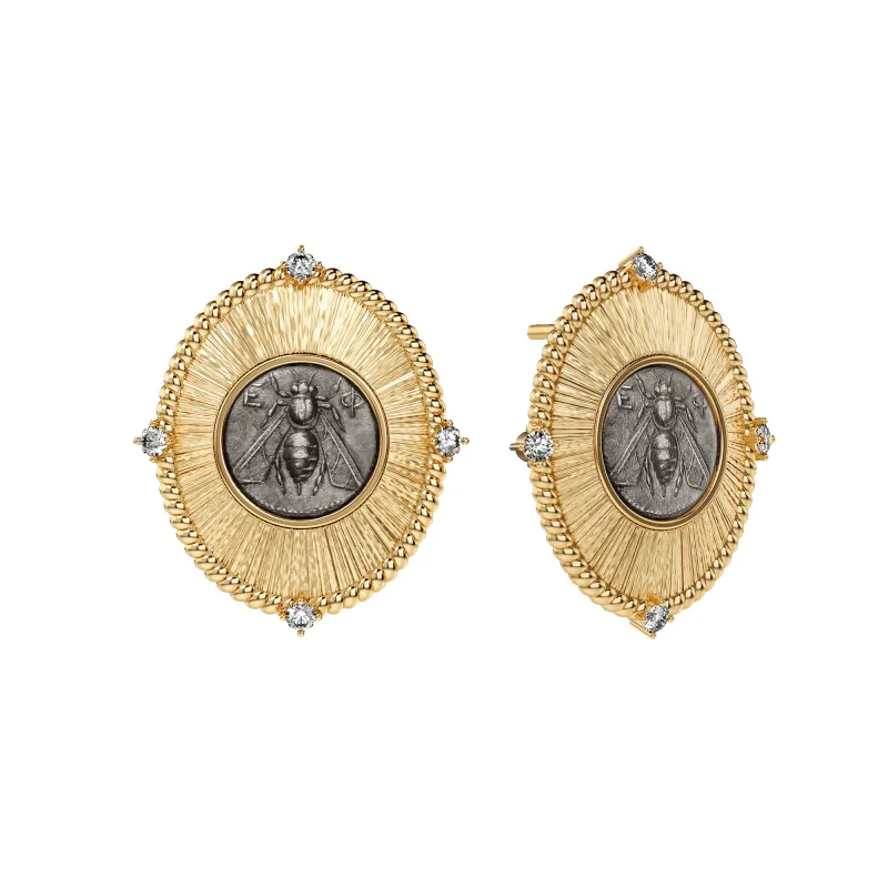 Bee Coin Oval Earring, White Diamond sold by Pascal Design Official