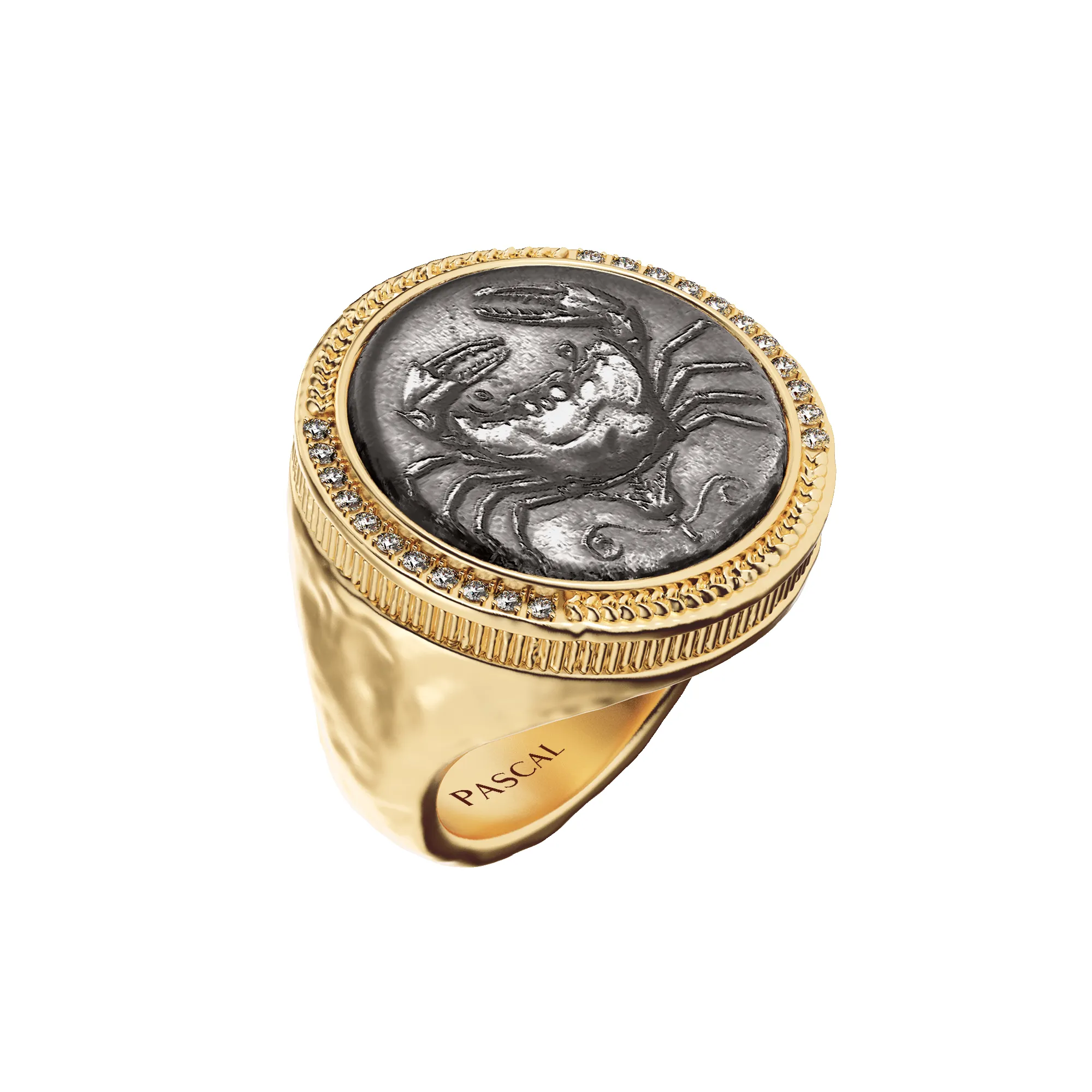 Crab Coin Signet Ring, White Diamond sold by Pascal Design Official product image thumbnail 3