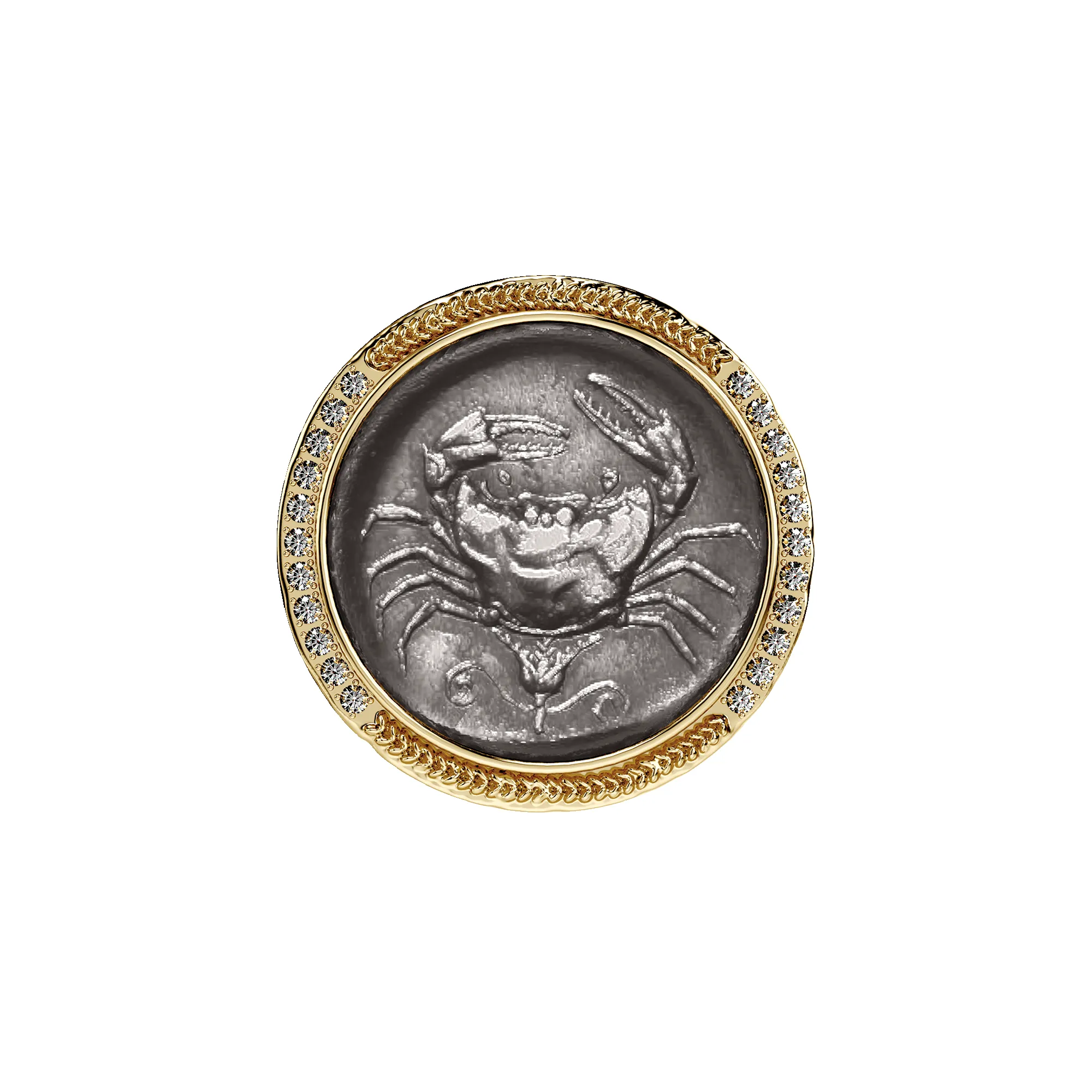 Crab Coin Signet Ring, White Diamond sold by Pascal Design Official product image thumbnail 2