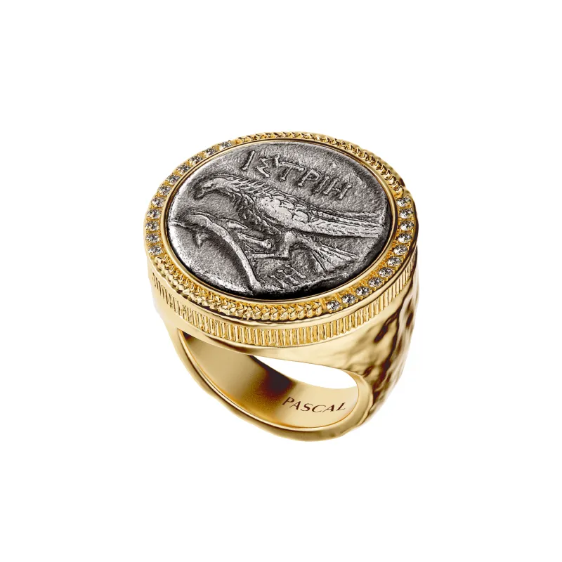 Eagle Coin Signet Ring, White Diamond sold by Pascal Design Official