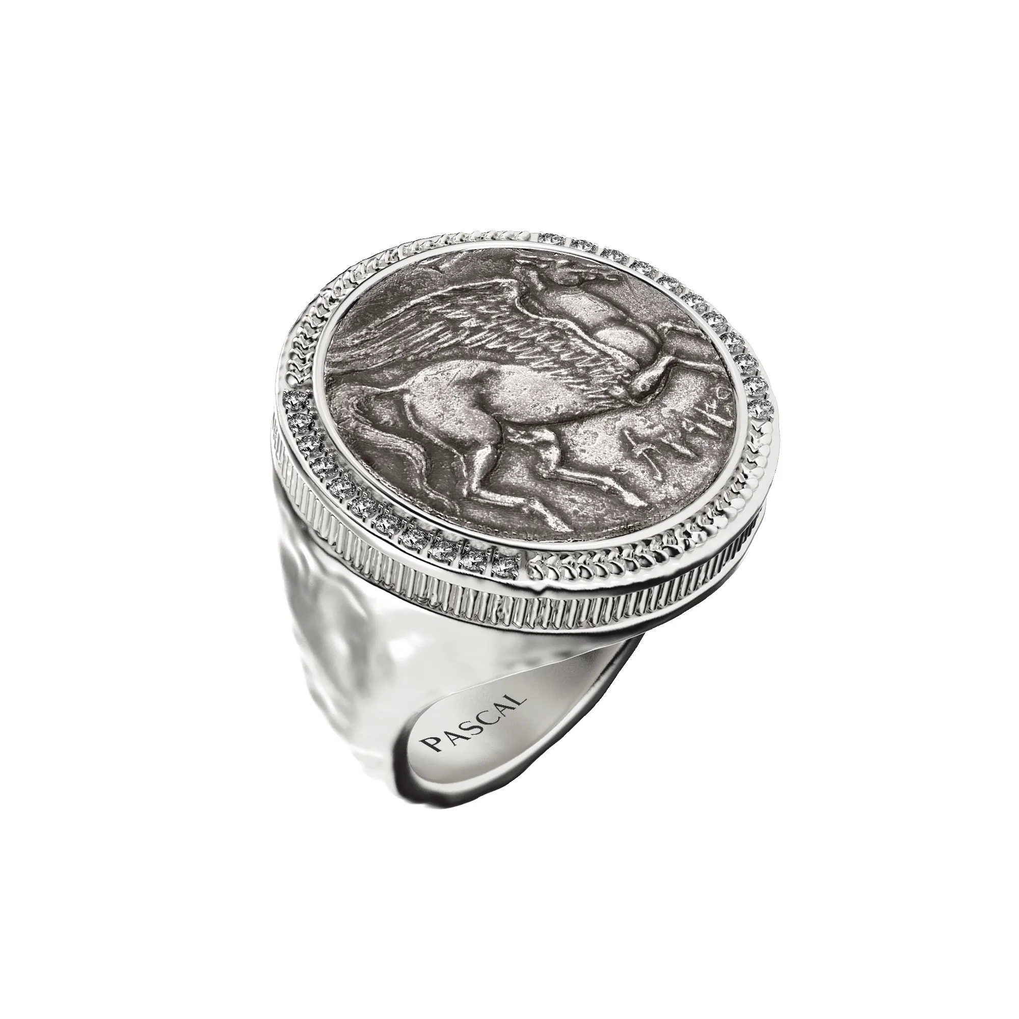 Pegasus Coin Signet Ring, White Diamond sold by Pascal Design Official product image thumbnail 3