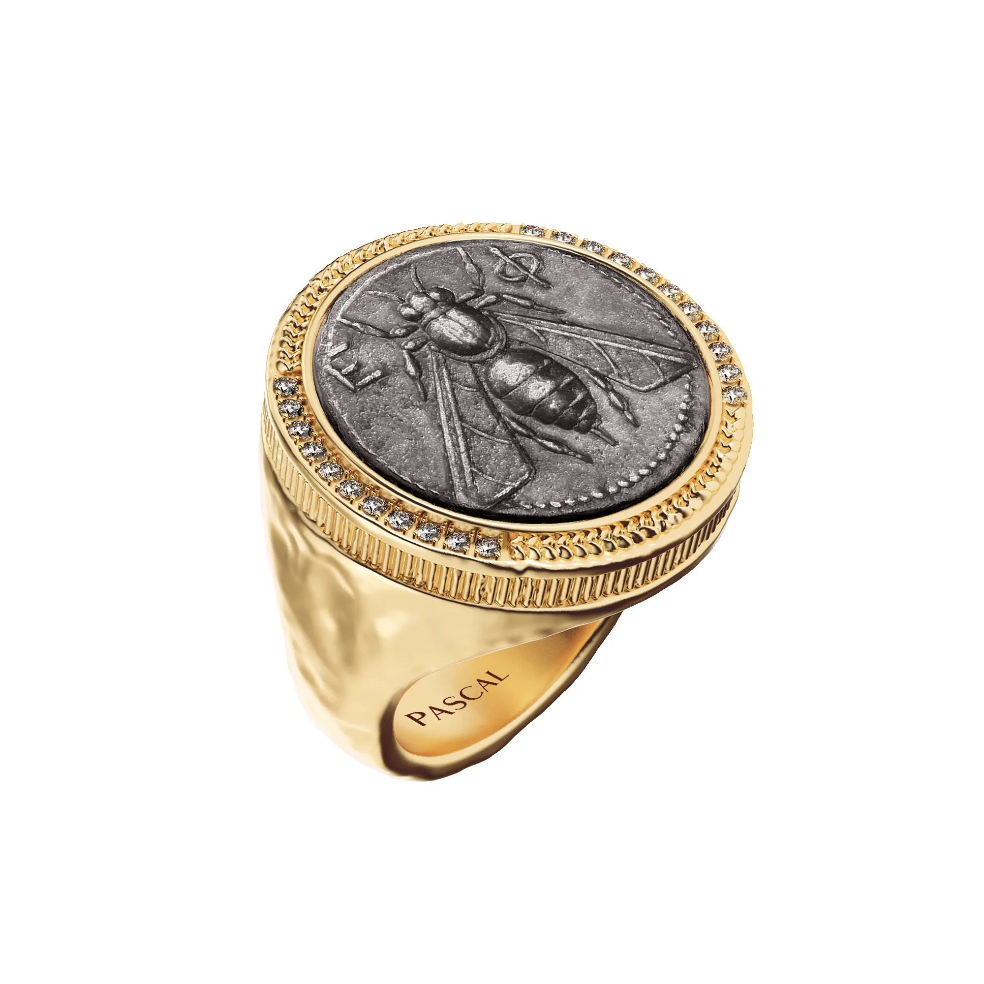 Bee Coin Signet Ring, White Diamond sold by Pascal Design Official product image thumbnail 3