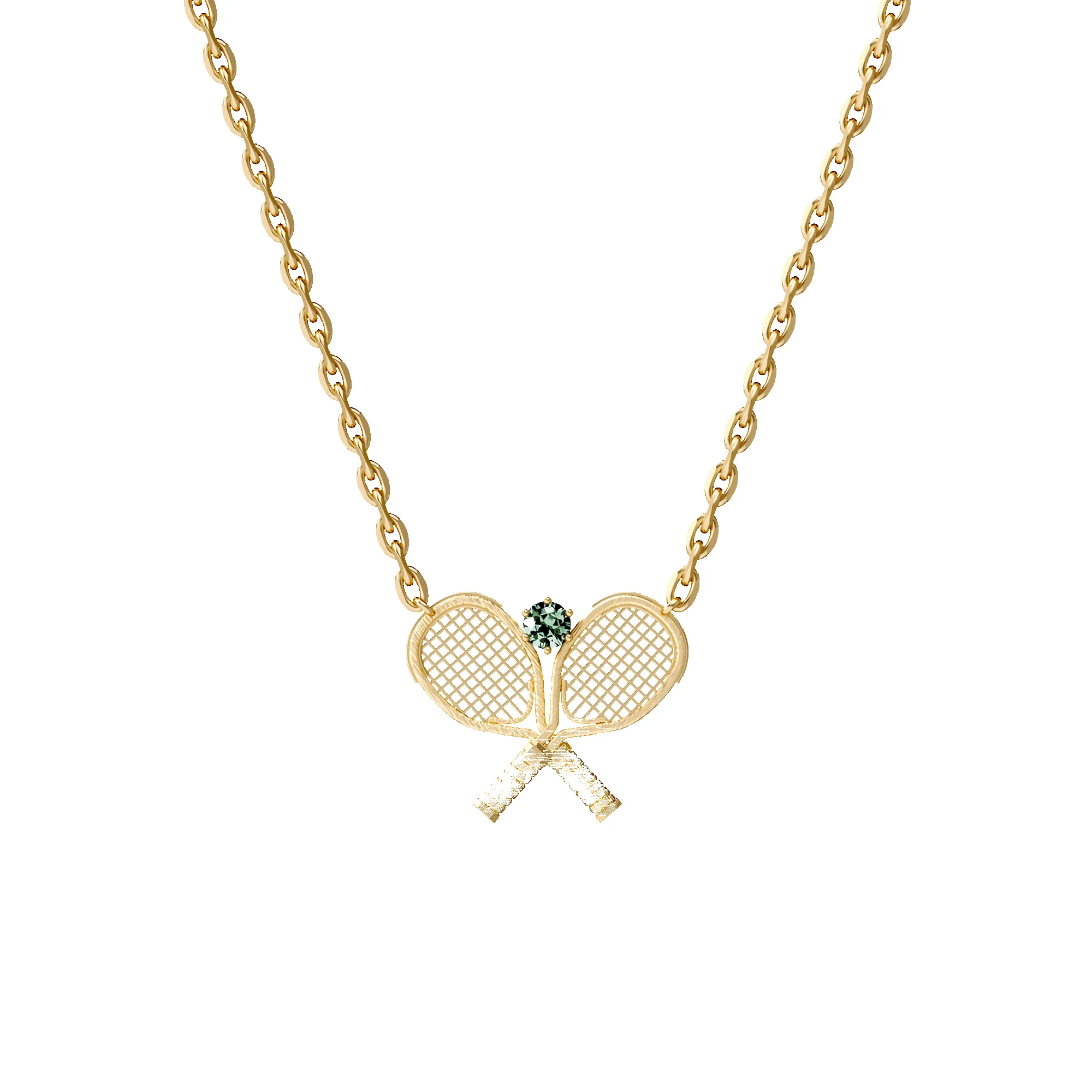'The Tennis' Two Rackets Necklace, Green Diamond sold by Pascal Design Official