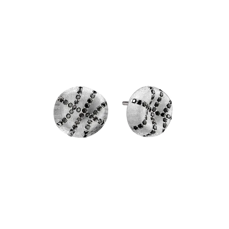 'The Basketball' Crooked Ball Earrings, Black Diamond Pavé sold by Pascal Design Official
