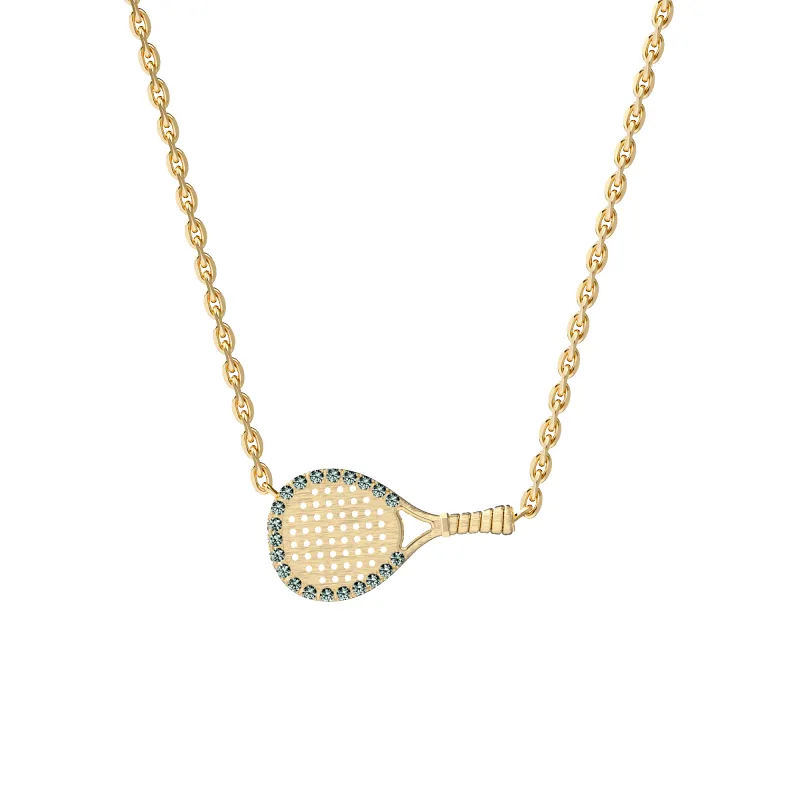 'The Padel' Racket Necklace, Green Diamond Halo sold by Pascal Design Official