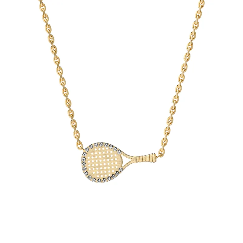 'The Padel' Racket Necklace, White Diamond Halo sold by Pascal Design Official