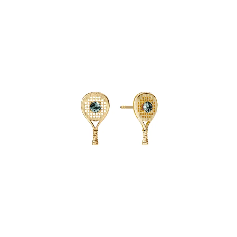 'The Padel' Racket Stud Earrings, Green Diamond sold by Pascal Design Official
