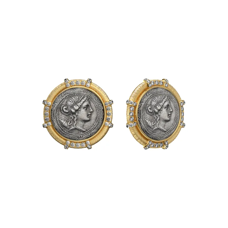 'The Great Civitas' Artemis Coin Earrings, White Diamond sold by Pascal Design Official