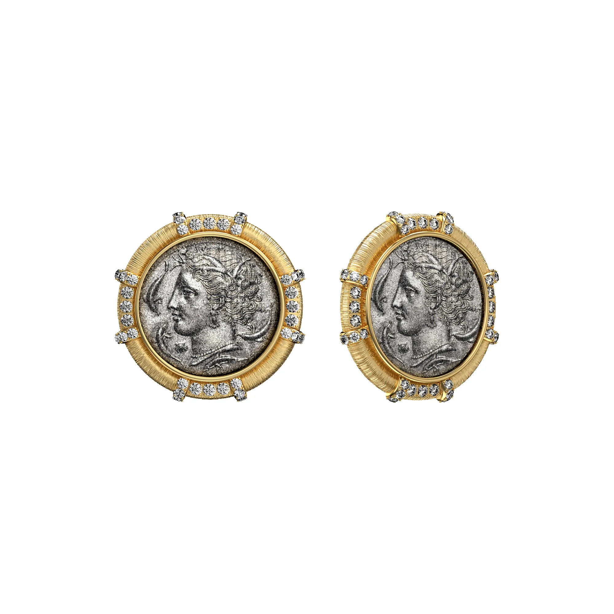 'The Great Civitas' Arethusa Coin Earrings, White Diamond sold by Pascal Design Official