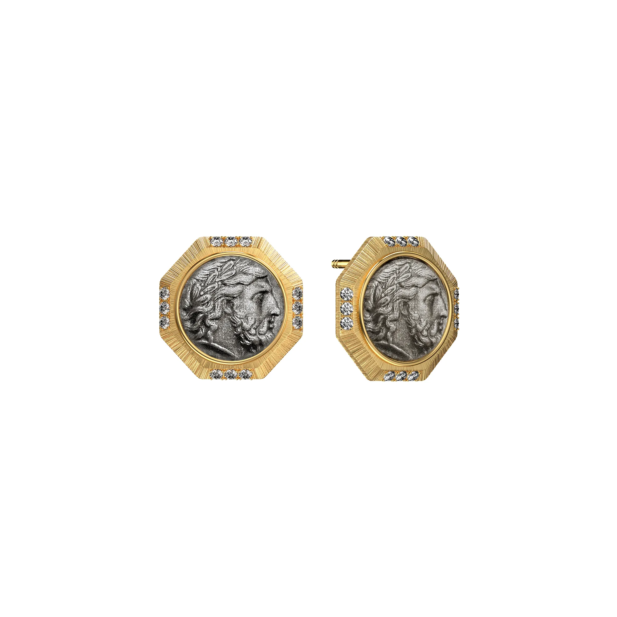 'The Great Civitas' Zeus Coin Earrings, White Diamond sold by Pascal Design Official
