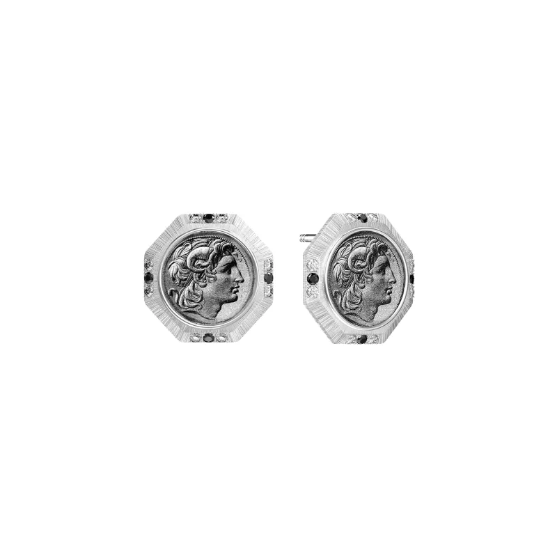 'The Great Civitas' Alexander the Great Coin Earrings, Black Diamond sold by Pascal Design Official