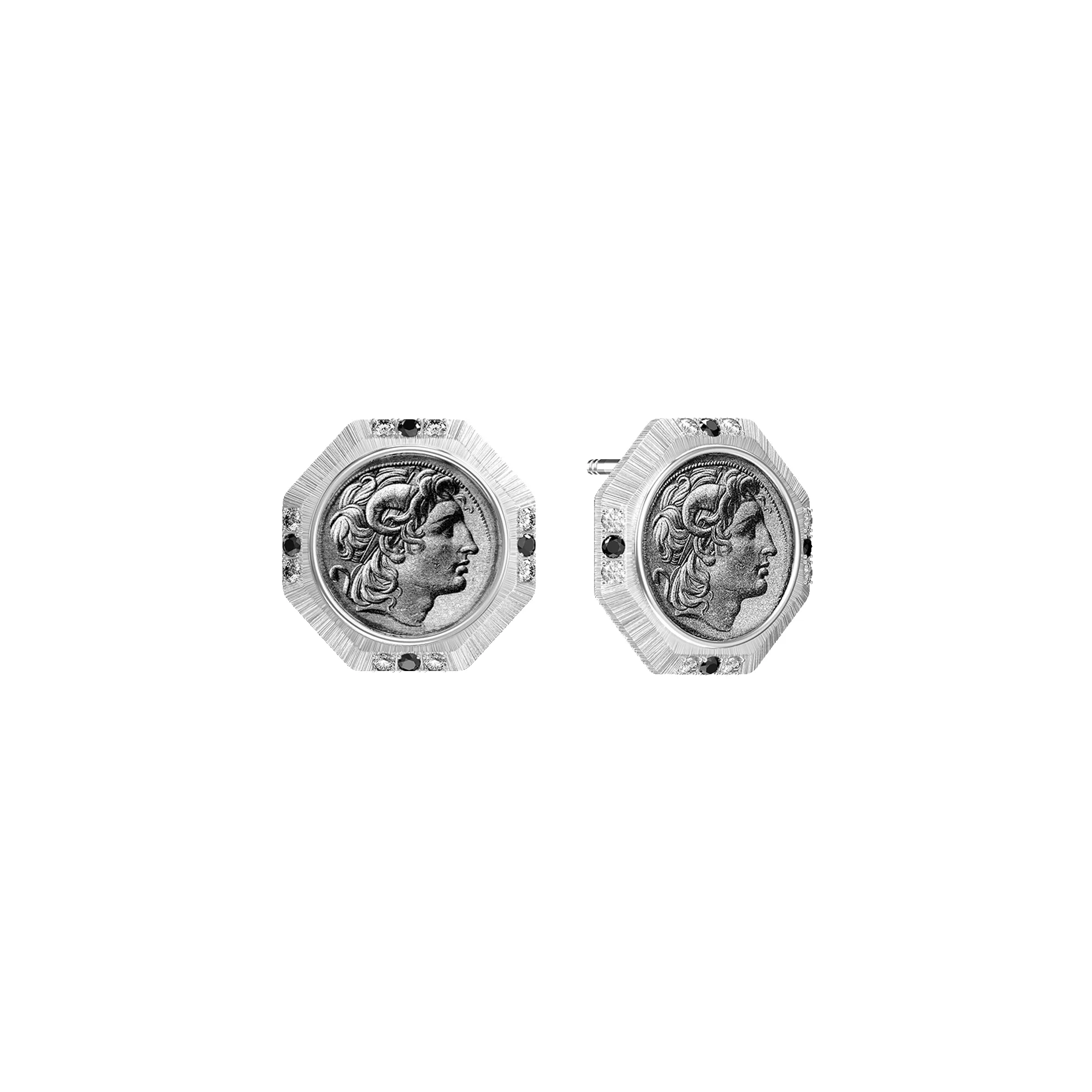 'The Great Civitas' Alexander the Great Coin Earrings, Black Diamond sold by Pascal Design Official
