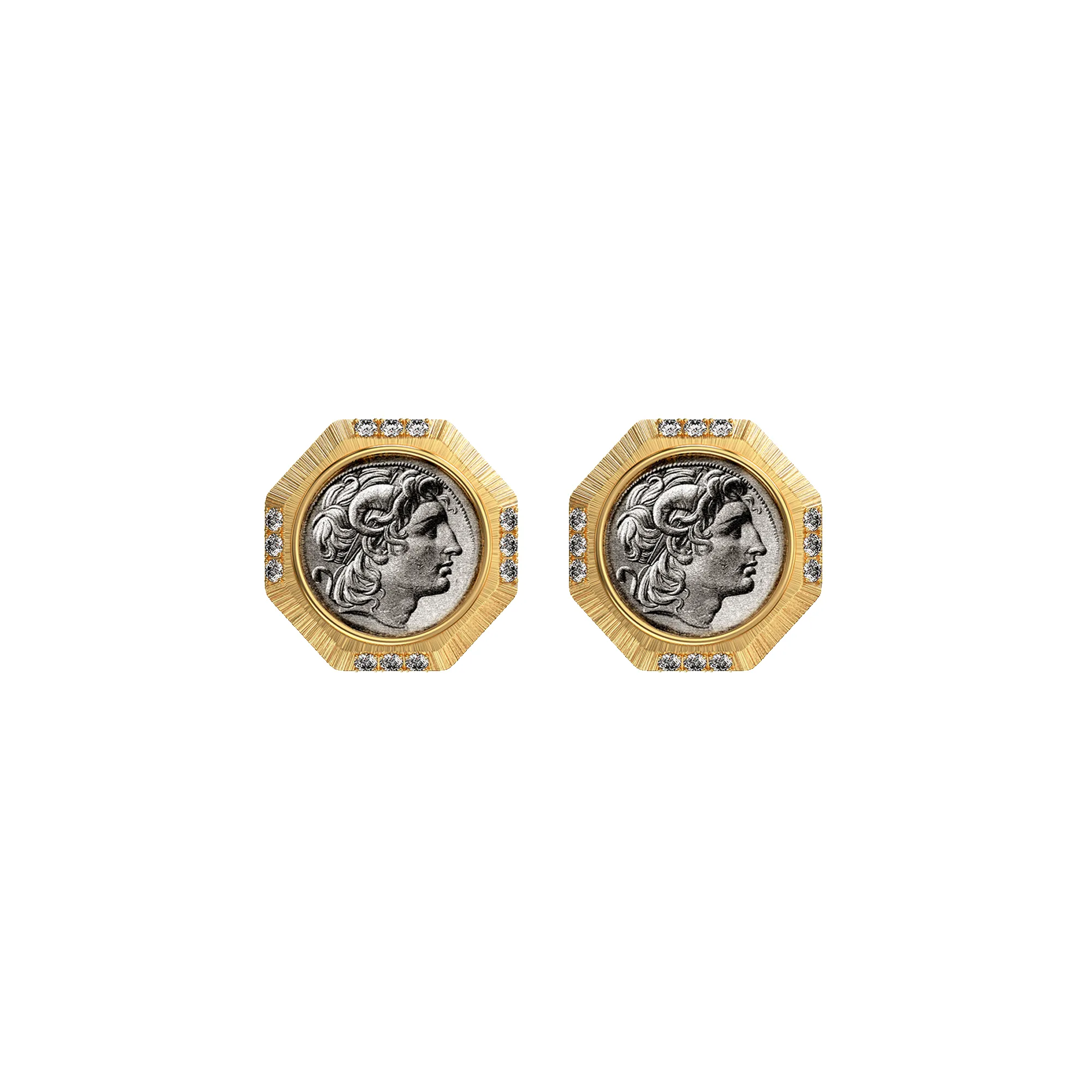'The Great Civitas' Alexander the Great Coin Earrings, White Diamond sold by Pascal Design Official product image thumbnail 2