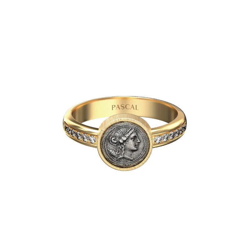 'The Great Civitas' Artemis Coin Pinky Ring, White Diamond sold by Pascal Design Official