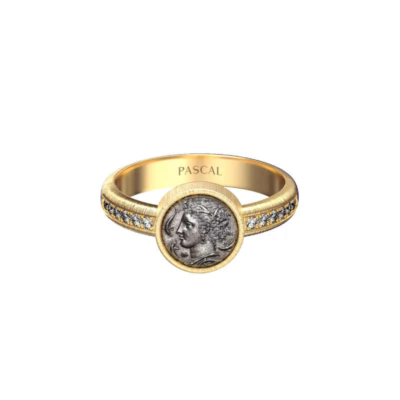 'The Great Civitas' Arethusa Coin Pinky Ring, White Diamond sold by Pascal Design Official