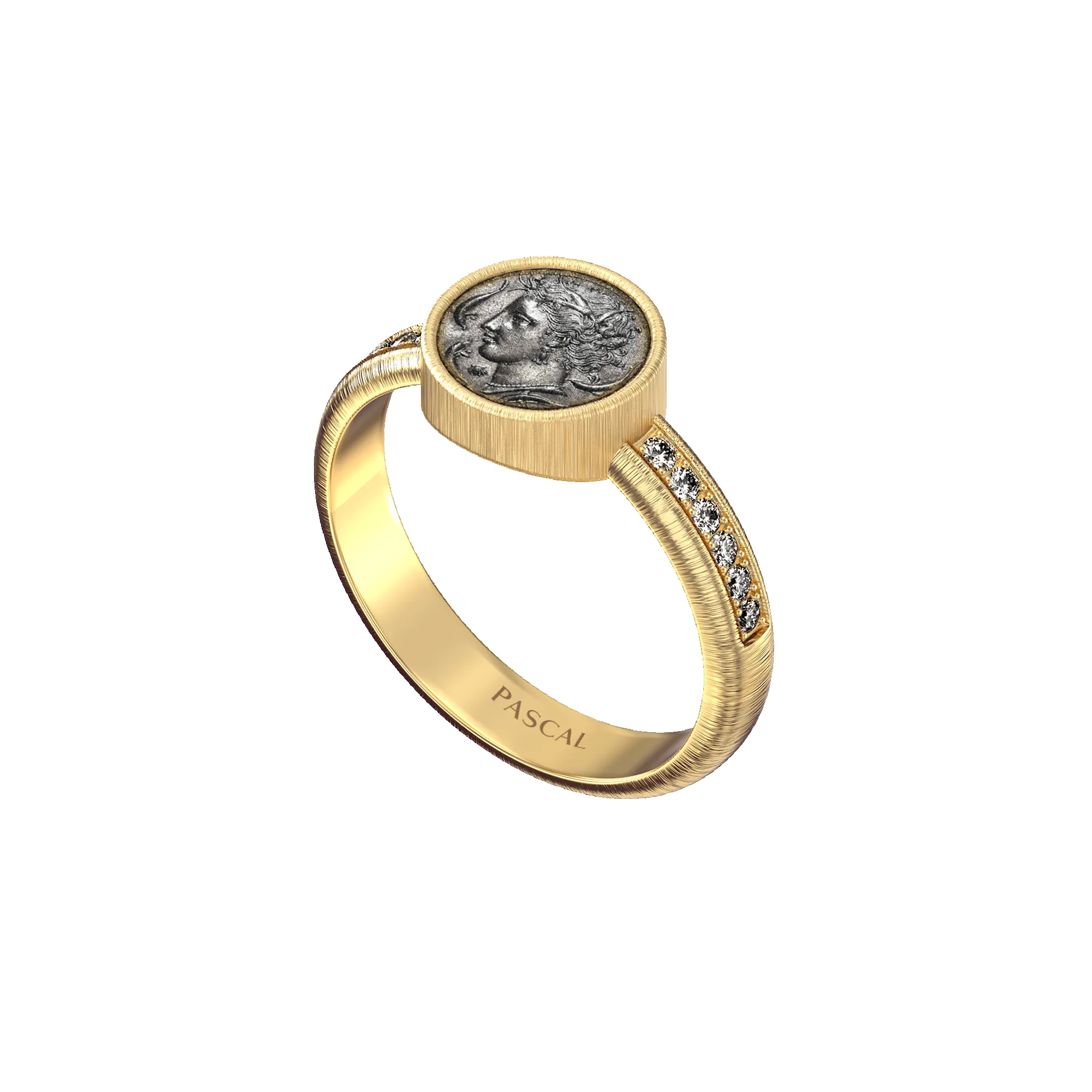 'The Great Civitas' Arethusa Coin Pinky Ring, White Diamond sold by Pascal Design Official product image thumbnail 2