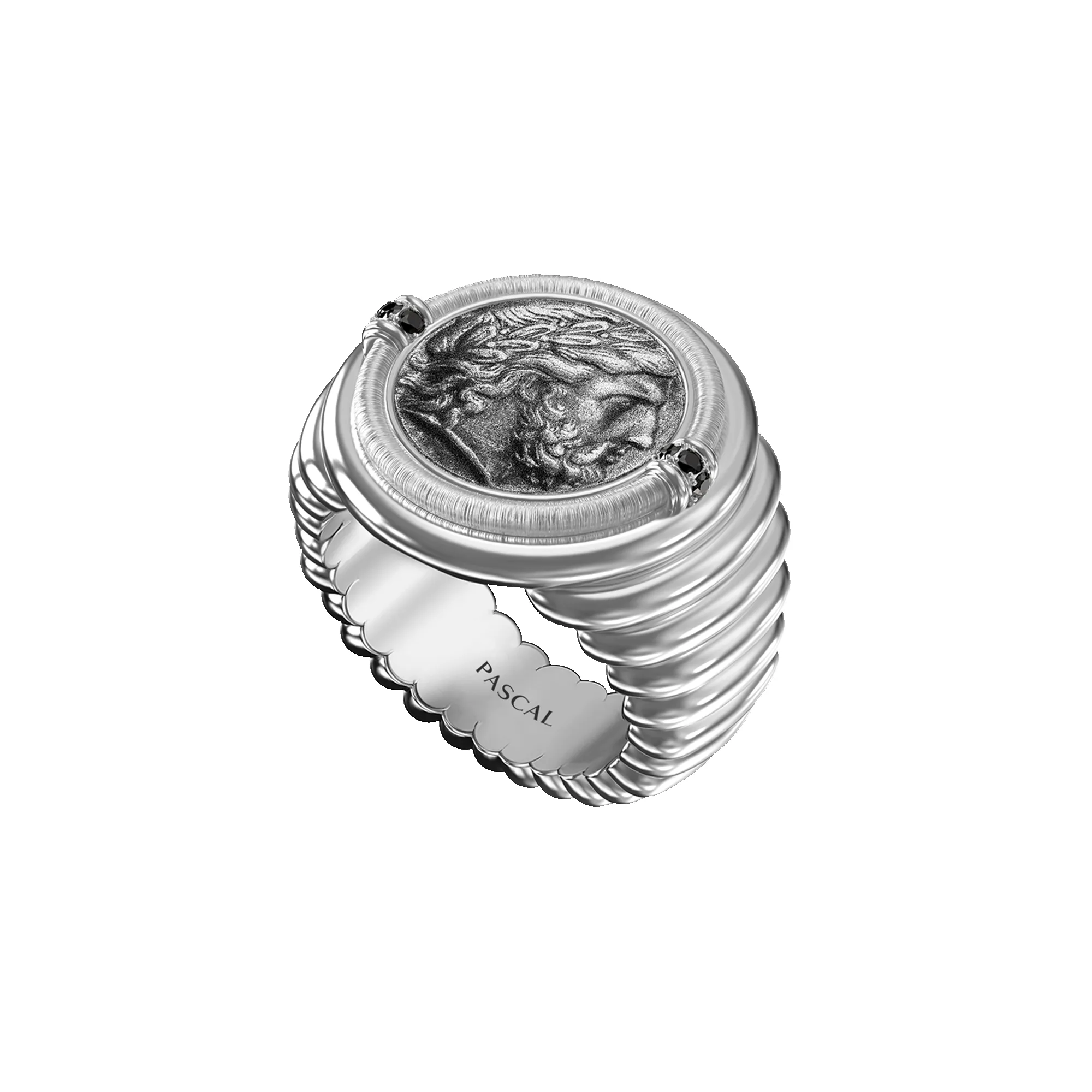 'The Great Civitas' Zeus Coin Signet Ring, Black Diamond sold by Pascal Design Official