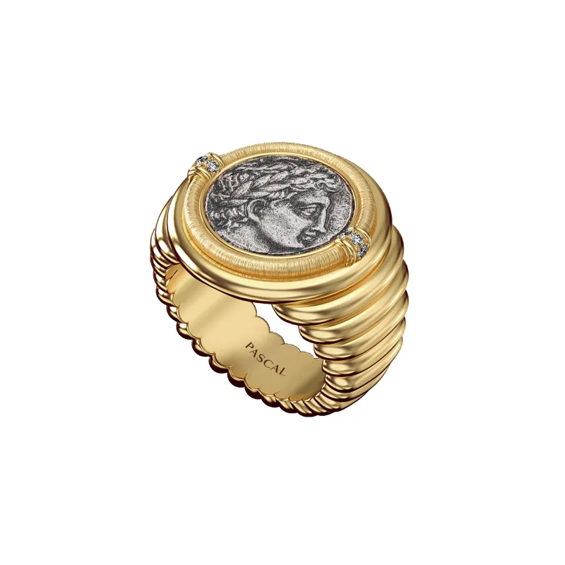 'The Great Civitas' Apollo Coin Signet Ring, White Diamond sold by Pascal Design Official