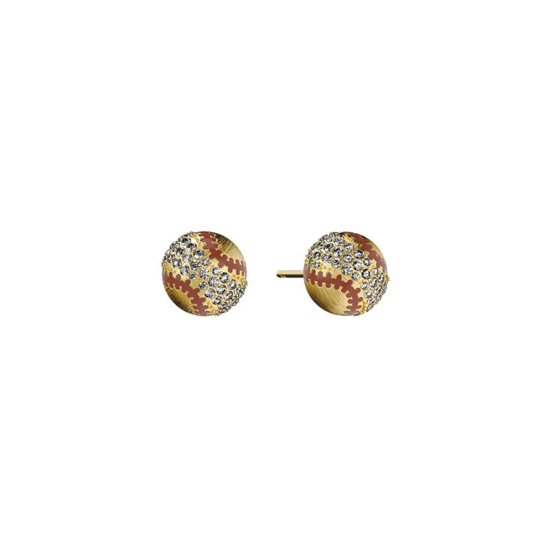 'The Baseball' Ball Stud Earrings, White Diamond Pavé made by Pascal Design Official